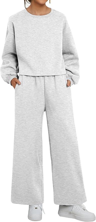 AUTOMET Womens 2 Piece Sweatsuits Outfits Sets Long Sleeve Crop Top Wide Leg Pants Two Piece Loun... | Amazon (US)