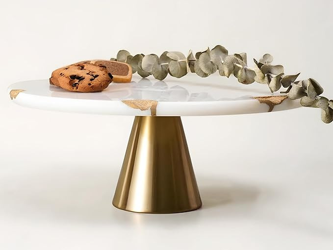 Real Marble Cake Stand by Balin Designs - White Marble 12" Round Cake Stand with Gold Stand - Smo... | Amazon (US)