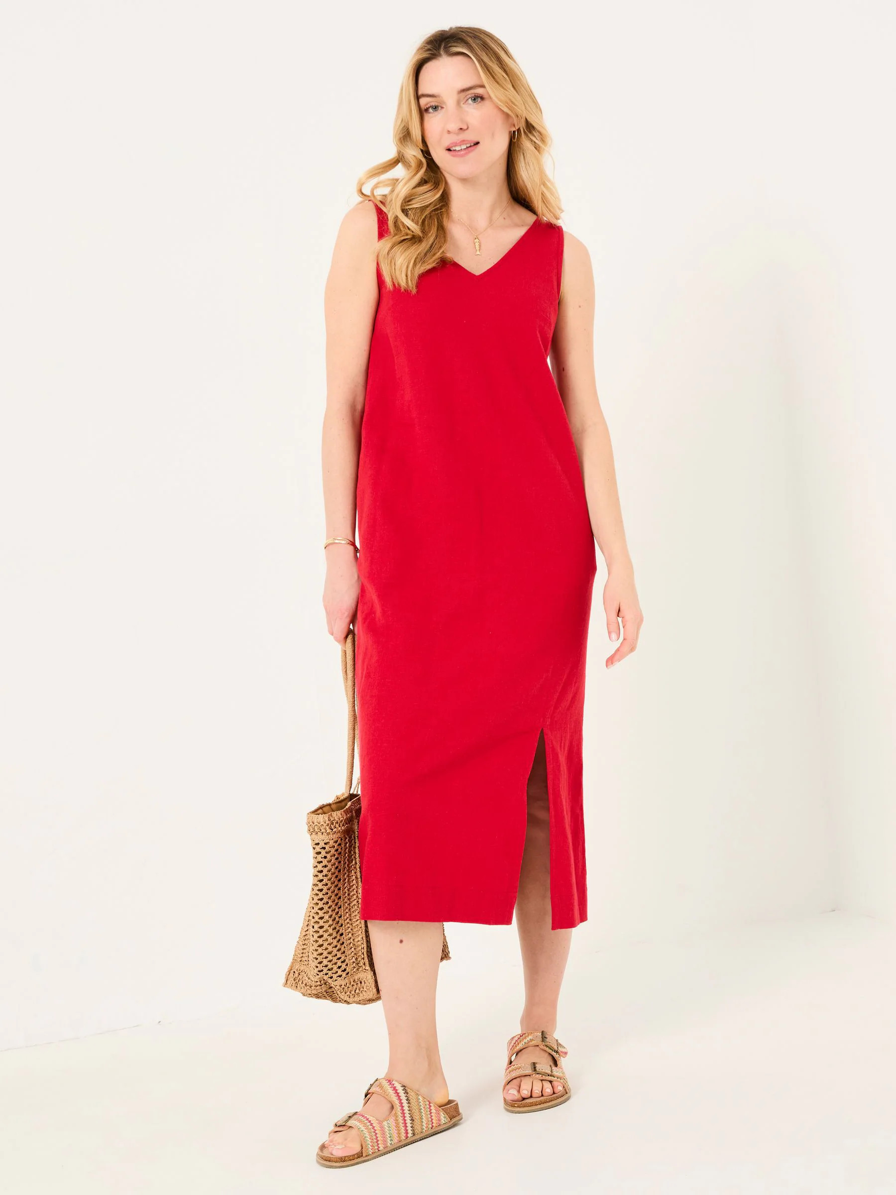 FatFace Corey Rust Red Linen Midi Dress 20 | Next US