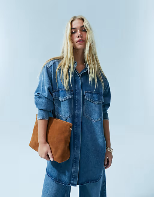 ASOS DESIGN oversized premium denim shirt in wash blue - part of a set | ASOS (Global)