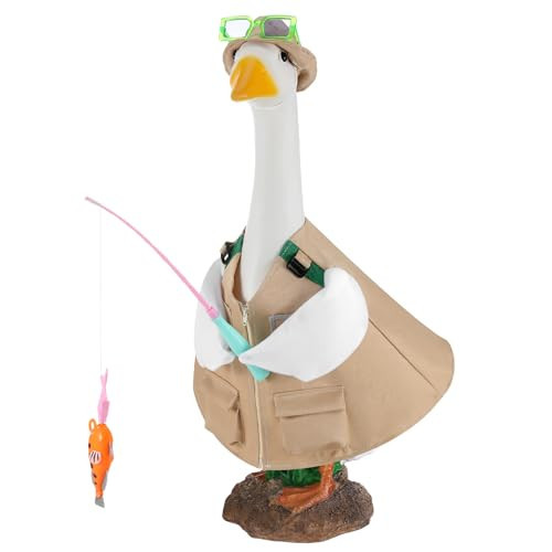 VioraWhite Fishing Goose Outfit Set Cute Lawn Porch Goose Costume Clothes for 23'' Cement Duck Outdoor Garden Yard Patio Camping Fishing Party Decoration | Amazon (US)