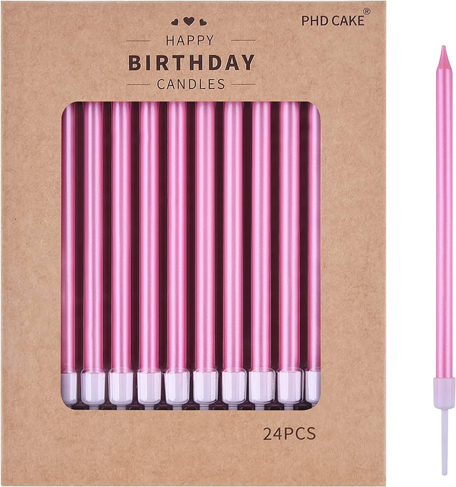PHD CAKE 24-Count Pink Long Thin Metallic Birthday Candles, Cake Candles, Birthday Parties, Weddi... | Amazon (US)