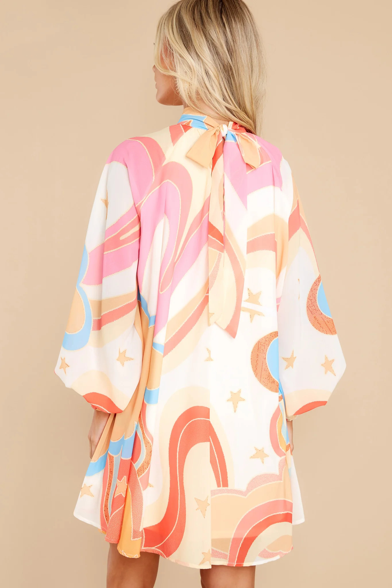 Purely Reminiscing Peach Multi Print Dress | Red Dress 