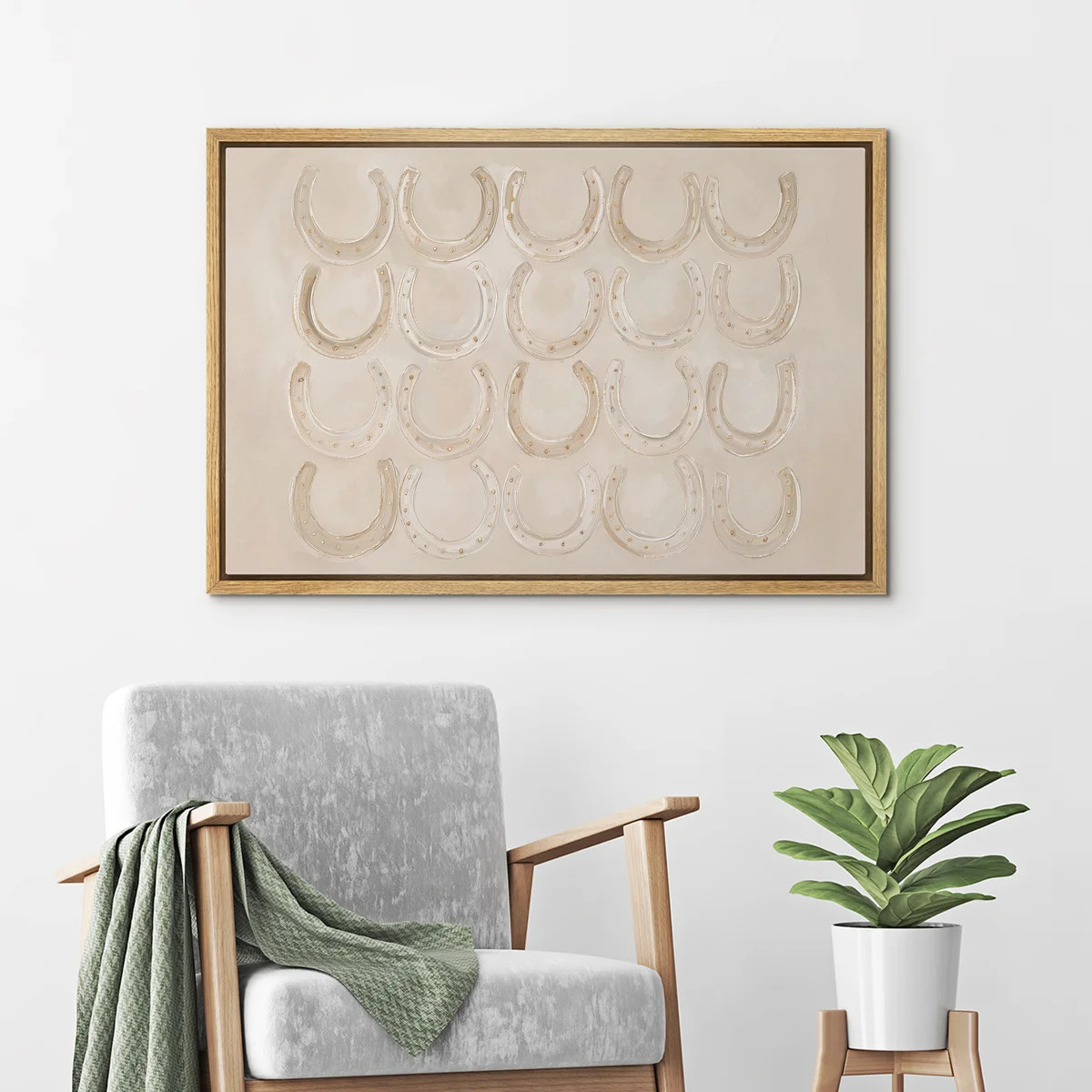 Neutral Western Horseshoe Pattern Luck Symbol Framed Canvas Master Bedroom Wall Art Work Print | Wayfair North America