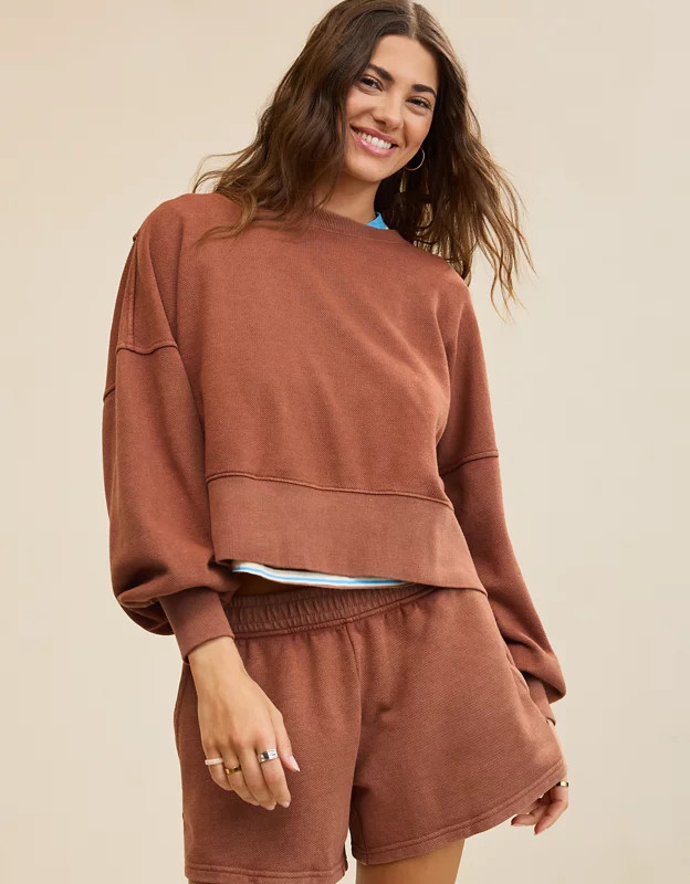 Aerie Classic Crew Textured Sweatshirt | Aerie
