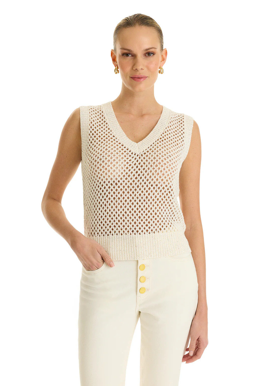 Addison Sequin Crochet Top - Pearl | The Noli Shop