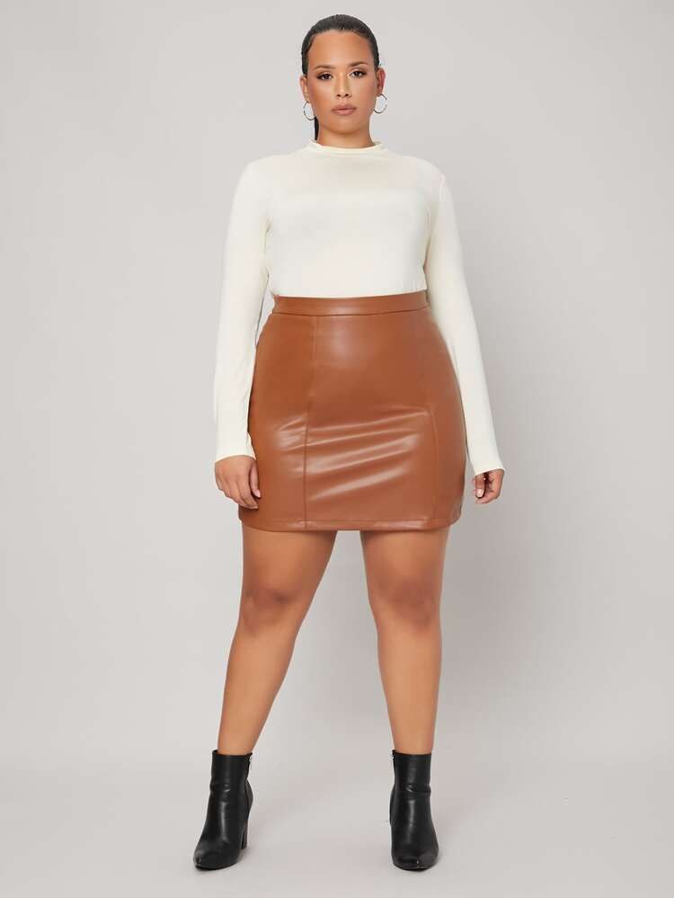 SHEIN Unity Plus High Waist PU Leather Skirt | SHEIN