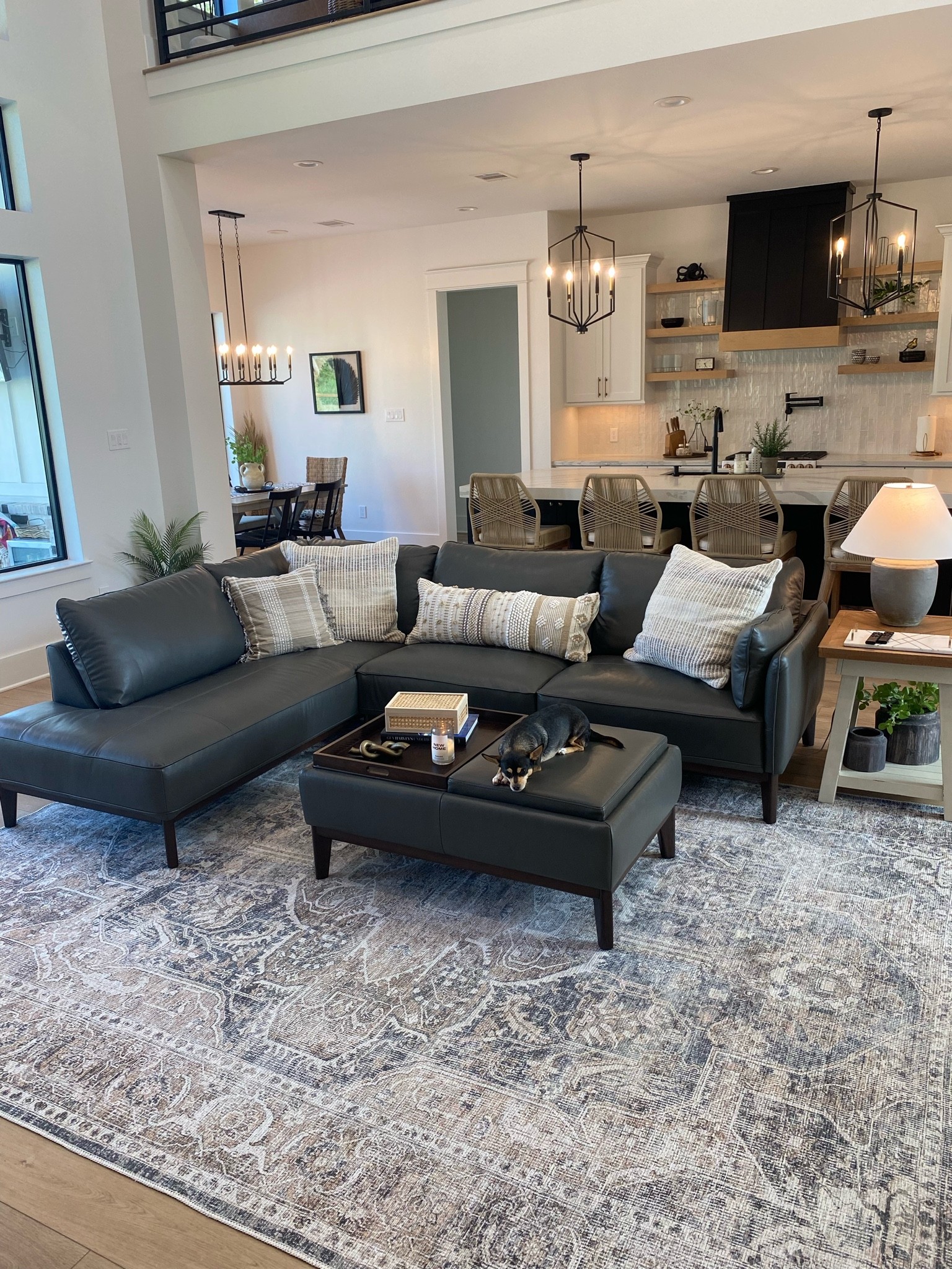 Rug discount code: Amber 
The Jolene modern leather sectional from Macy’s it’s beautiful and the ottoman can also be a coffee table. I have the grey. #sofa #sectional #modernfurniture #couch 

#LTKstyletip #LTKhome #LTKsalealert