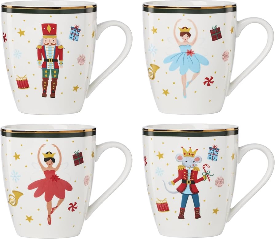 Lenox Coffee Mugs, Set Of 4 Nutcracker Ballet 13 Oz Coffee Mugs, Porcelain Material with Gold Acc... | Amazon (US)