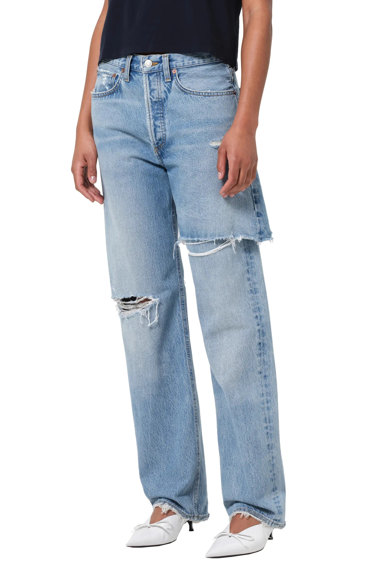 Amryn Double Layer Ripped Straight Leg Jeans | Nordstrom