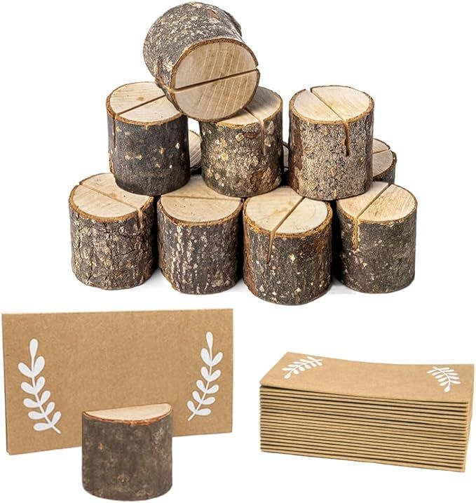Wettin 24Pcs Rustic Wooden Place Card Holders and 30Pcs Kraft Table Name Place Cards, Wood Table ... | Amazon (US)