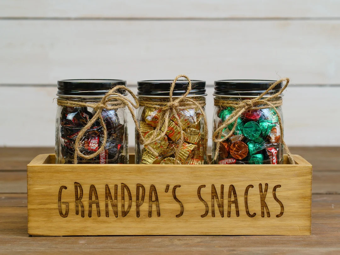 Engraved "grandpa's Snacks" Wooden Candy Bar Box W/ Mason Jars for Candy, Popcorn, Treats - Snack... | Etsy (Global)