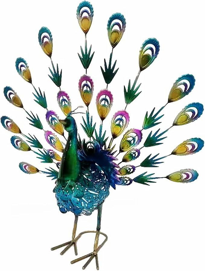 TiuAuiT Blue Peacock Outdoor Decoration Garden Solar Lights Metal Animal Outdoor Waterproof Decor... | Amazon (US)