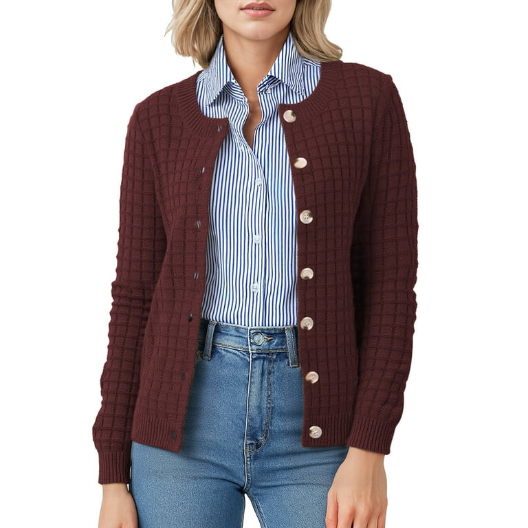 Asklazy Plus Size Women's Open Front Cardigan Casual Lightweight Crewneck Long Sleeve Button down... | Walmart (US)