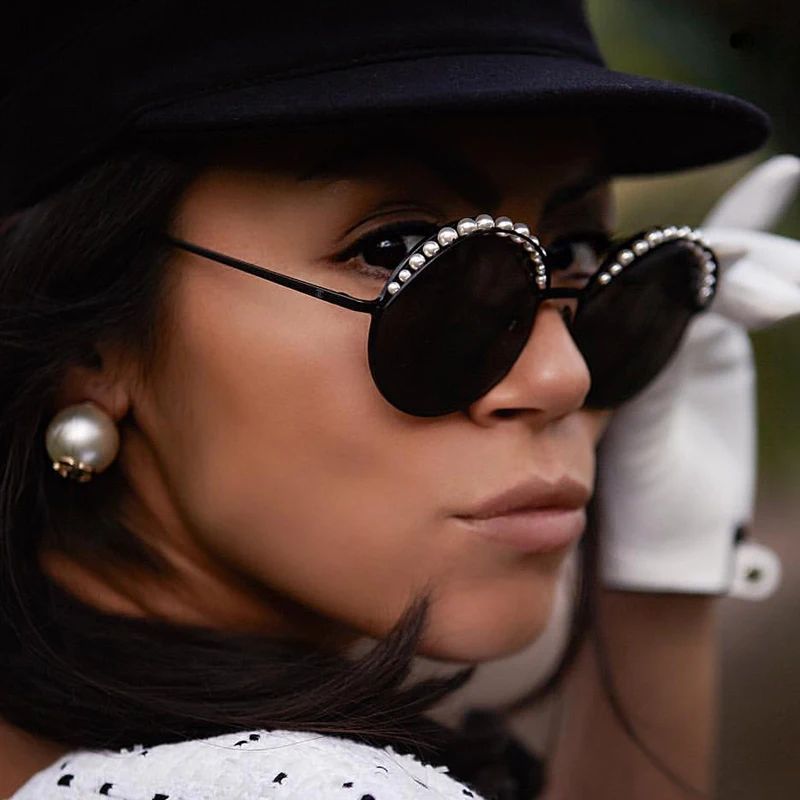 3.12￡ 73% de réduction|QPeClou – lunettes de soleil rondes en perles de luxe pour femmes, ma... | Aliexpress EU