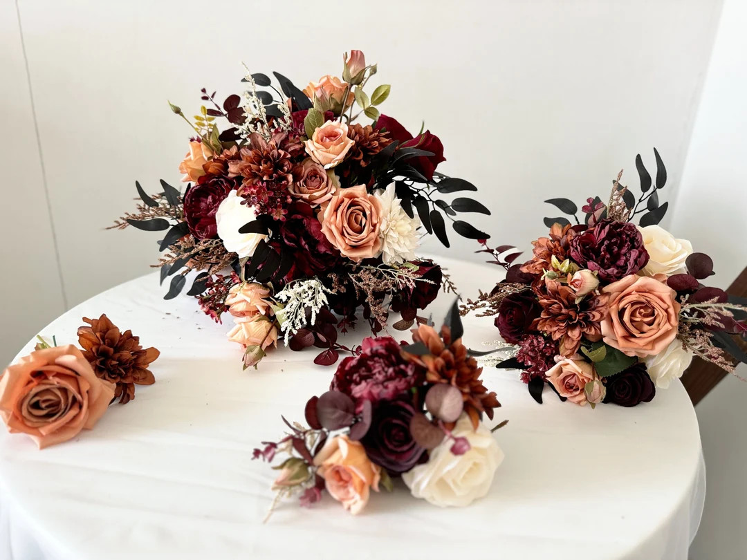Rust & Black Wedding Bouquets, Rust and Burgundy Wedding, Terra Cotta Wedding Flowers, Dark Weddi... | Etsy (US)