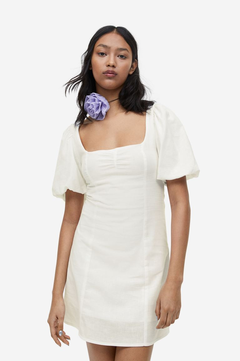 Puff-sleeved Dress - White - Ladies | H&M US | H&M (US + CA)