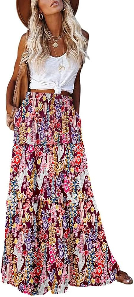 EARKOHA Womens Casual High Waist Tie Paisley Print Long Maxi Skirt with Pockets | Amazon (US)