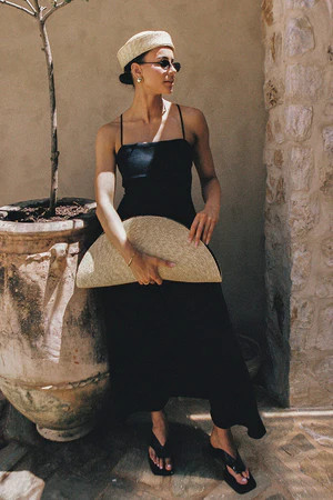 DANIELLA BLACK LINEN TIE BACK MIDI DRESS | DISSH