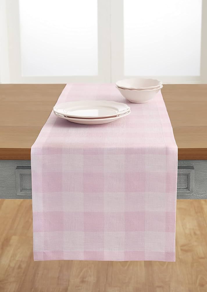 Solino Home Buffalo Check Linen Table Runner – Marshmellow Pink 14 x 120 Inch – 100% Linen Fa... | Amazon (US)