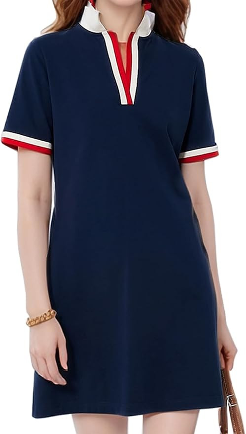 Kissonic Polo Dresses for Women Short Sleeve Tennis Golf Dress V Neck Summer Casual Dress with Po... | Amazon (US)