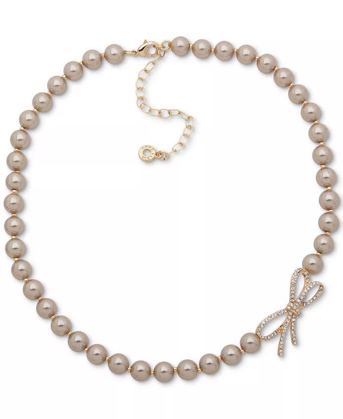 Anne Klein Gold-Tone Imitation Pearl & Pavé Crystal Bow Collar Necklace, 16 | Macys (US)
