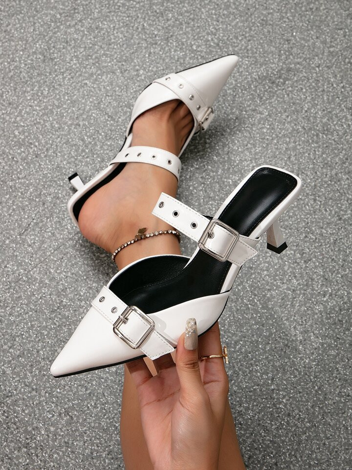 European And American Style High Heel Single Shoes For Women, Pointed Toe With Two Belts Buckle A... | SHEIN