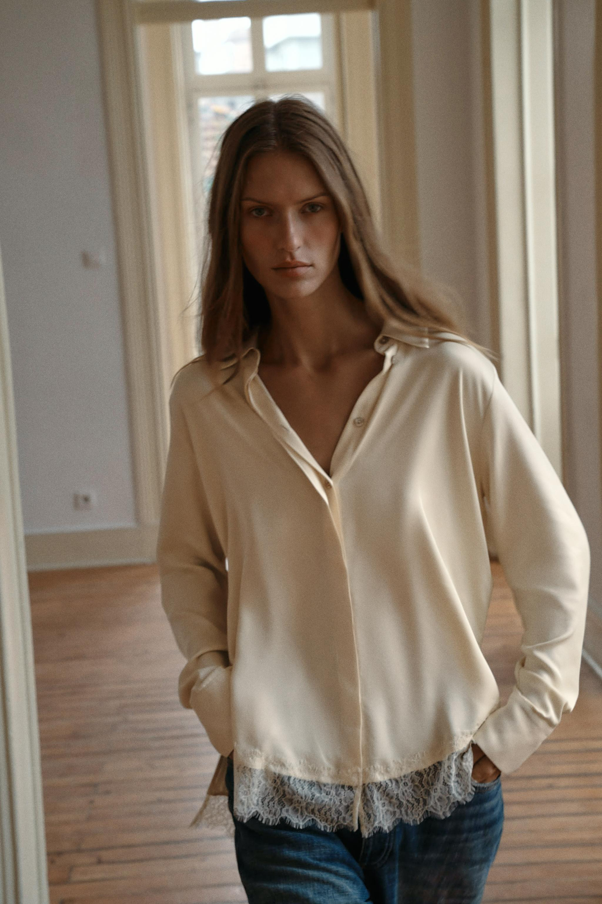 SATIN SHIRT WITH LACE | Zara UK