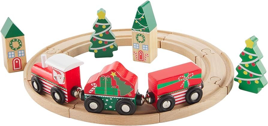 Mud Pie Children's Christmas Wooden Train Set | Amazon (US)