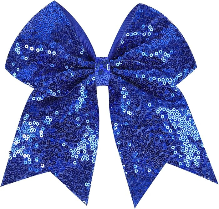 Jumbo Glitter Cheer Bow Clip - 7 Inch Large Cheerleading Sequin Hair Bow with Tails for Girls Tee... | Amazon (US)