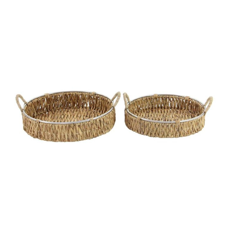 Brown Handmade Dried Plant Woven Decorative Tray (Set of 2) - Walmart.com | Walmart (US)