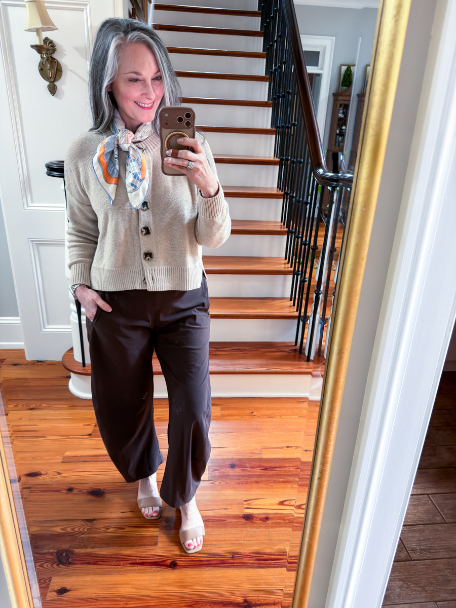 Quince cotton cardigan in small and Ruti On the Loose work pants in regular size 8.

#LTKootd #LTKOver40 #LTKTravel