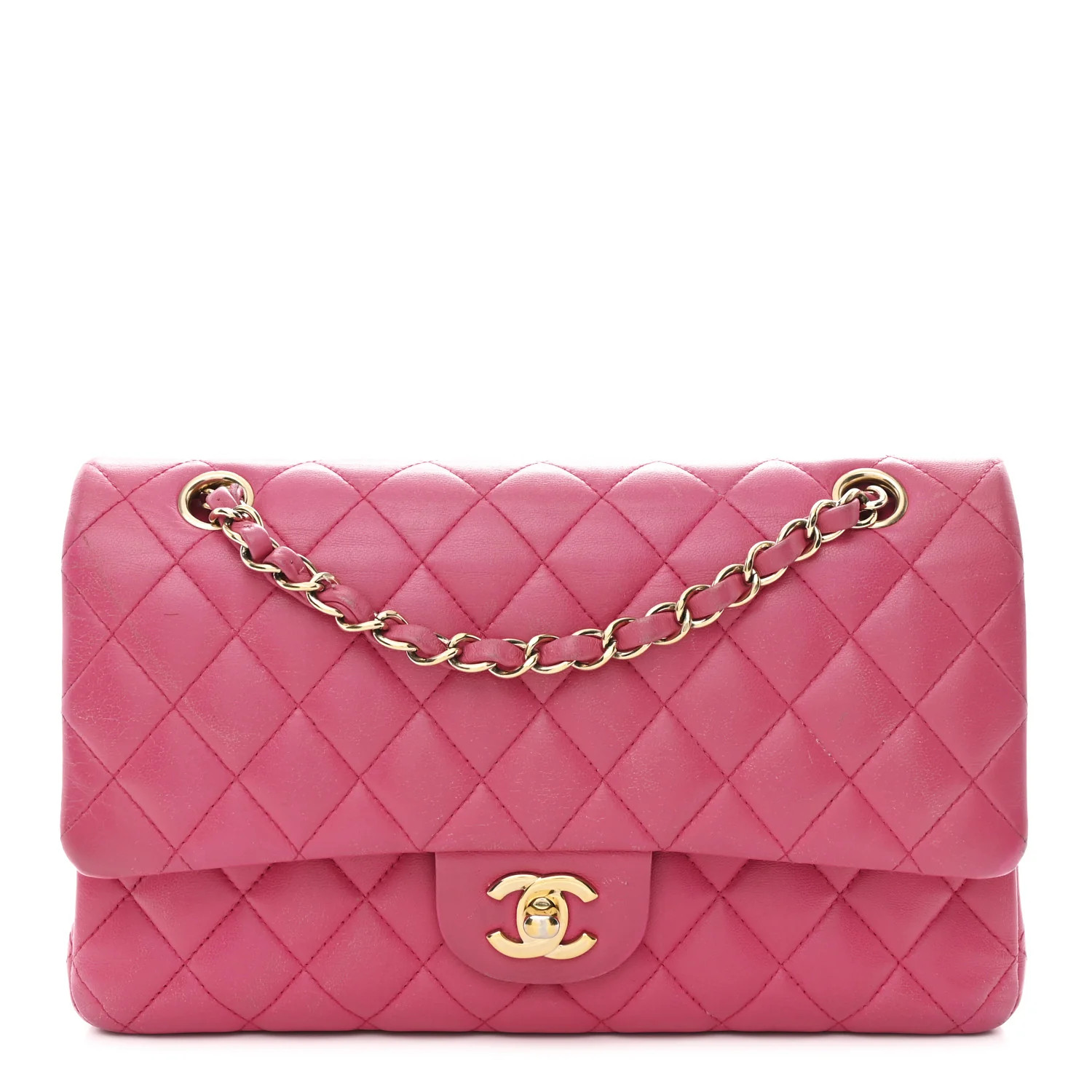 Lambskin Quilted Medium Double Flap Fuchsia | FASHIONPHILE (US)