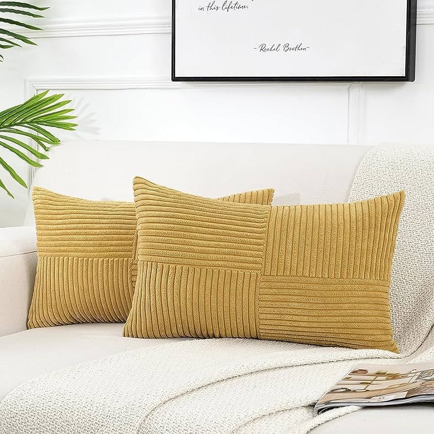 Fancy Homi 2 Packs Mustard Yellow Lumbar Decorative Throw Pillow Covers 12x20 Inch for Living Roo... | Amazon (US)