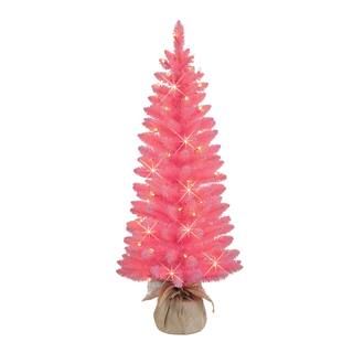 4ft. Pre-Lit Pink Artificial Tree in Burlap Sac, Clear Lights | Michaels | Michaels Stores