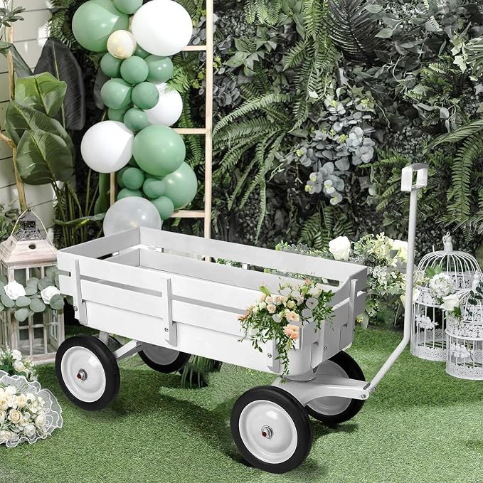 All-Terrain Cargo Wagon - White Flower Girl Wagon Pull Along with Removable Wooden Side Panels, B... | Amazon (US)