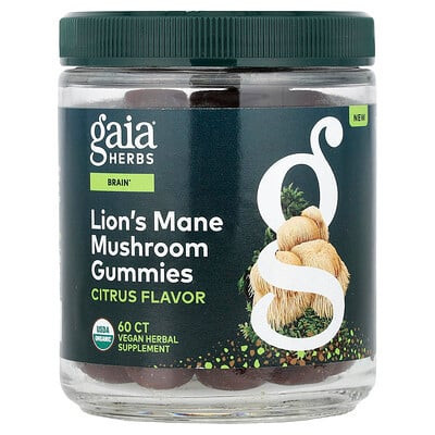 Gaia Herbs, Lion's Mane Mushroom Gummies, Citrus, 60 Gummies | iHerb