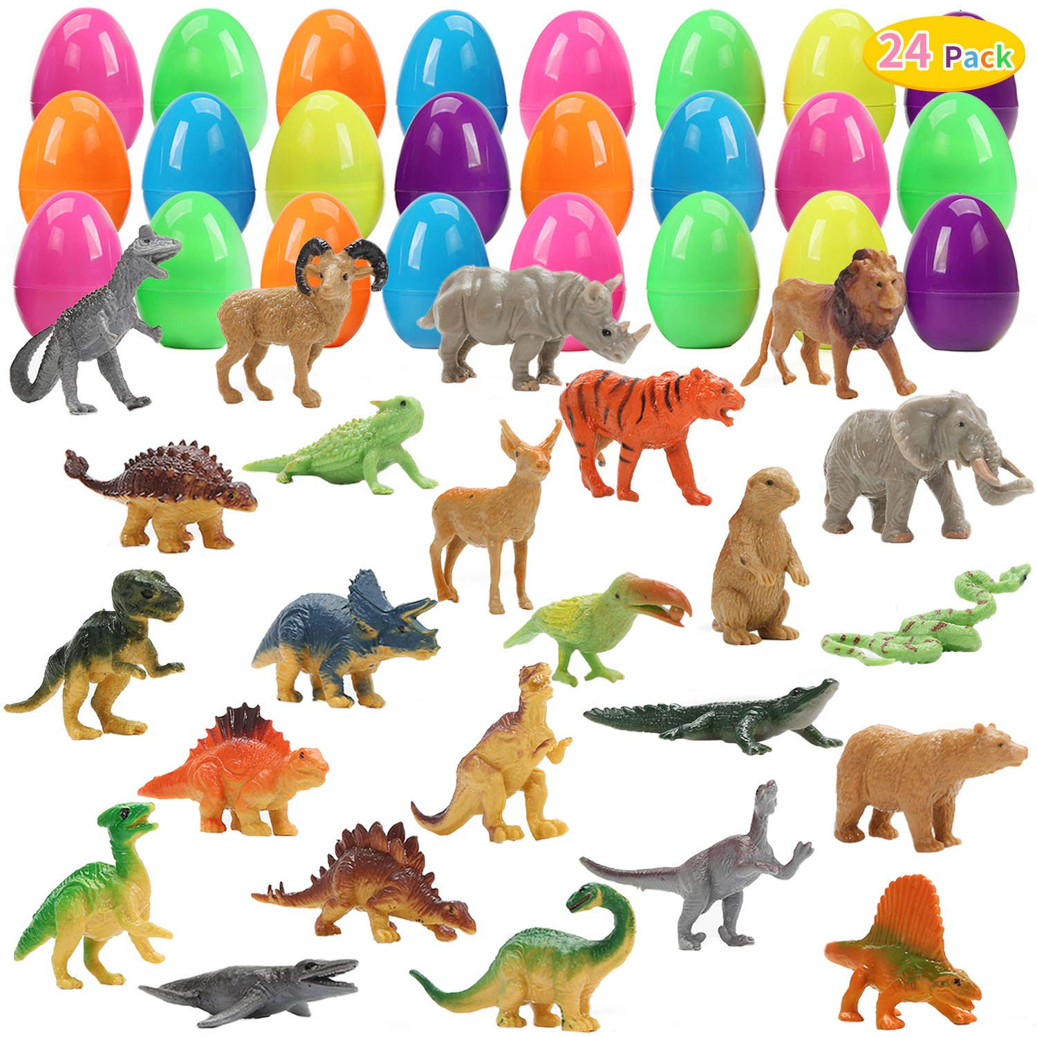 CUTE STONE 24 Pack Filled Easter Eggs with Dinosaurs and Animals, Easter Basket Stuffers Easter P... | Amazon (US)