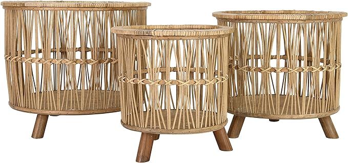 Creative Co-Op 11.25", 13.5" & 15.75" Woven Bamboo Footed (Set of 3 Sizes) Baskets, Beige | Amazon (US)
