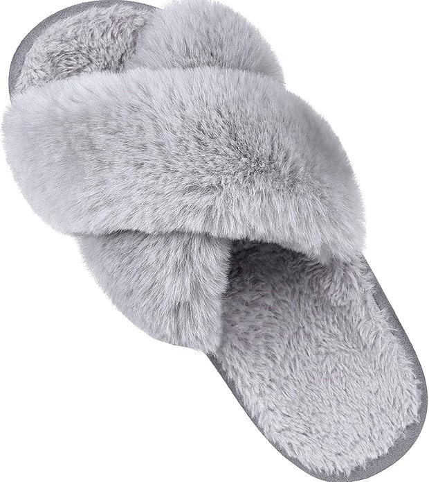 Women's Soft Plush Lightweight House Slippers Non Slip Cross Band Slip on Open Toe Cozy Indoor Ou... | Amazon (US)