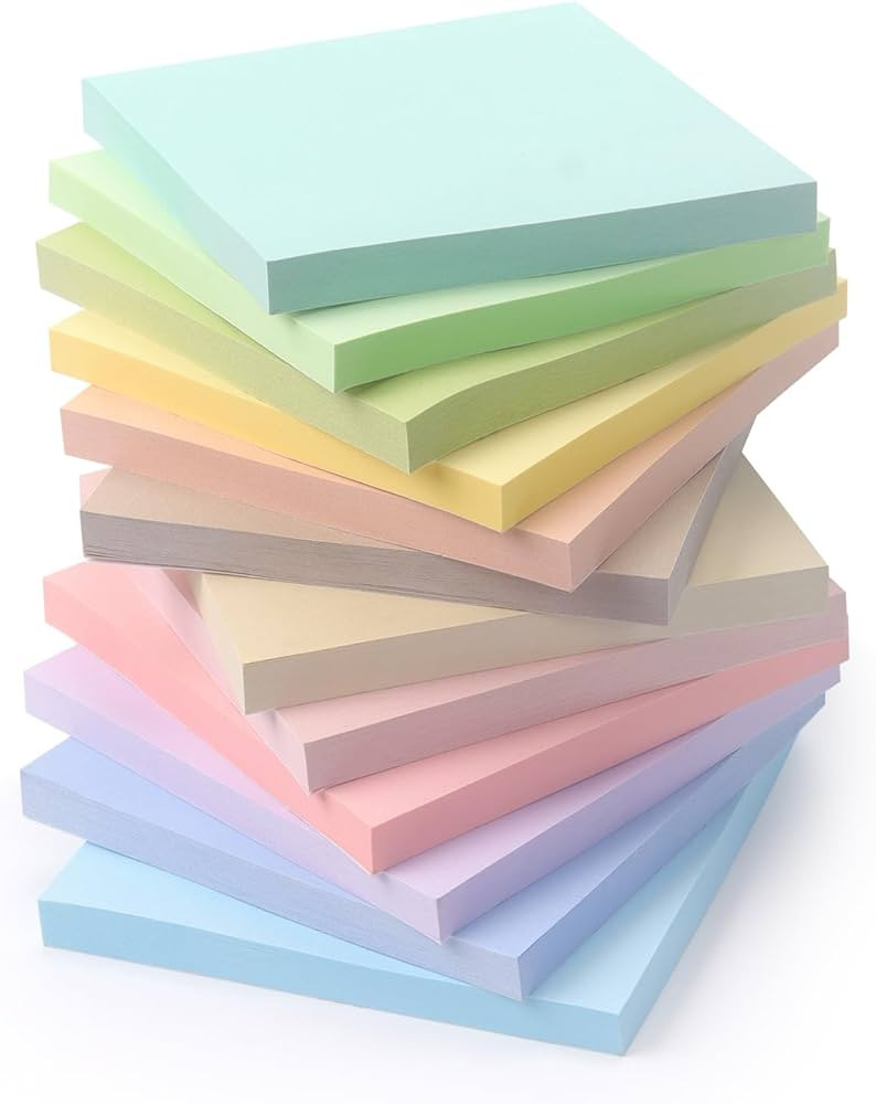 Sticky Notes 3x3 Inch, 12 Pack, 12 Pastel Multi Colors Note Pads, 50 Sheets/Pad, Perfect for Offi... | Amazon (US)