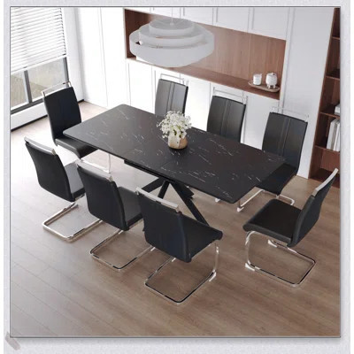 Extendable Dining Table Set for 6-8 People with C-shaped Tube Padded Chairs and Large Table, Metal Legs for Stability and Style | Wayfair North America