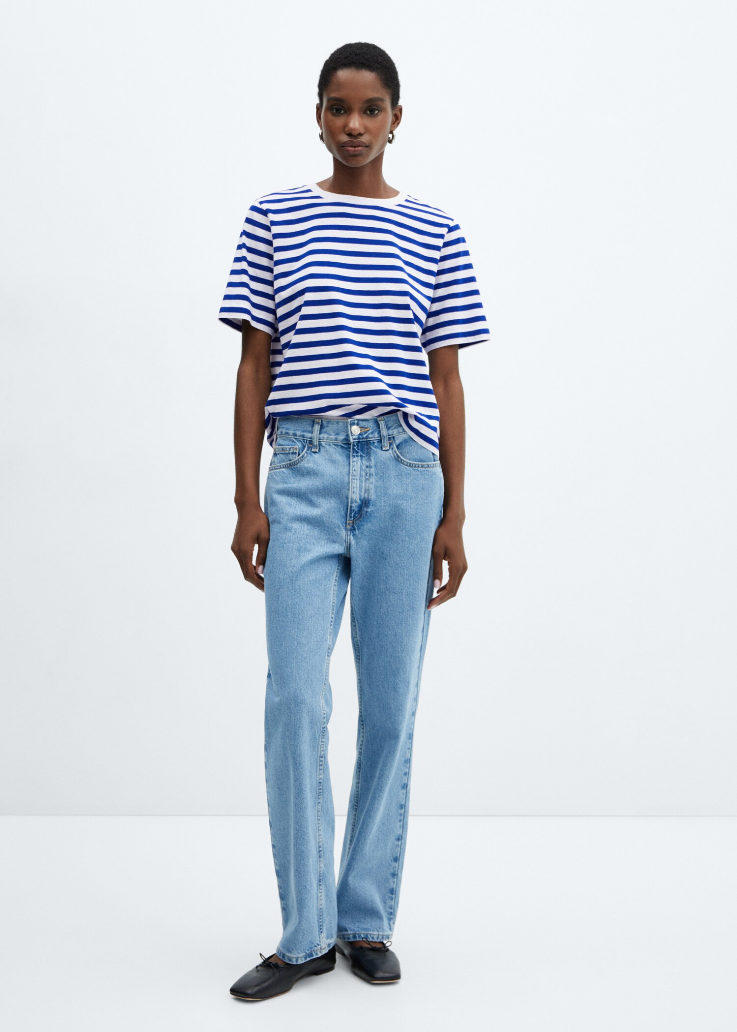 Striped cotton T-shirt - Woman | MANGO USA | MANGO (US)