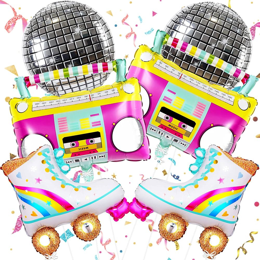 KatchOn, Roller Skate Balloon Set - Pack of 6 | Disco Ball Balloons, Boombox Balloon for Roller S... | Amazon (US)