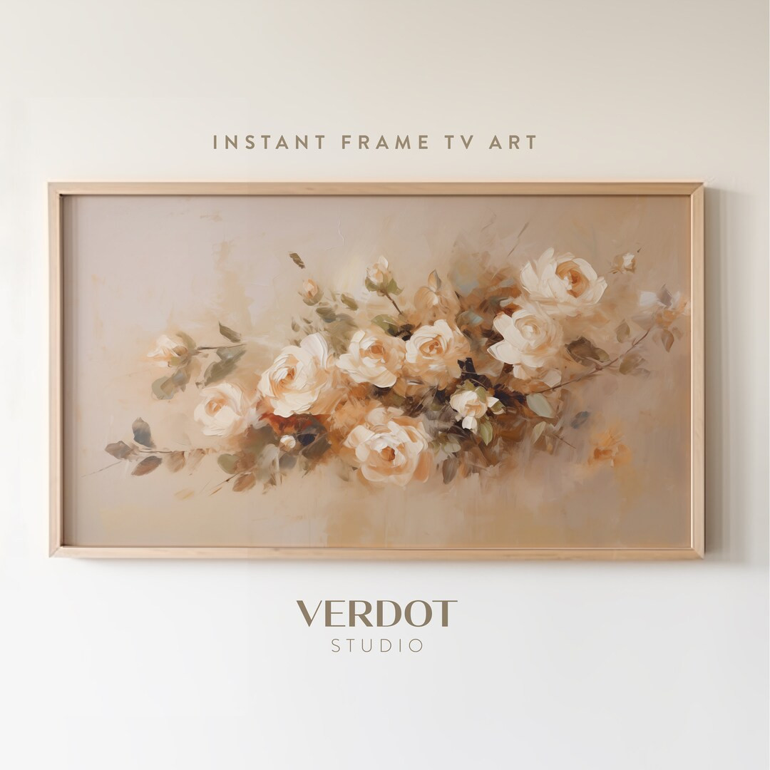 Vintage Neutral Pink Floral Frame TV Art, Valentines Day Painting, Botanical Spring Flowers Frame... | Etsy (US)