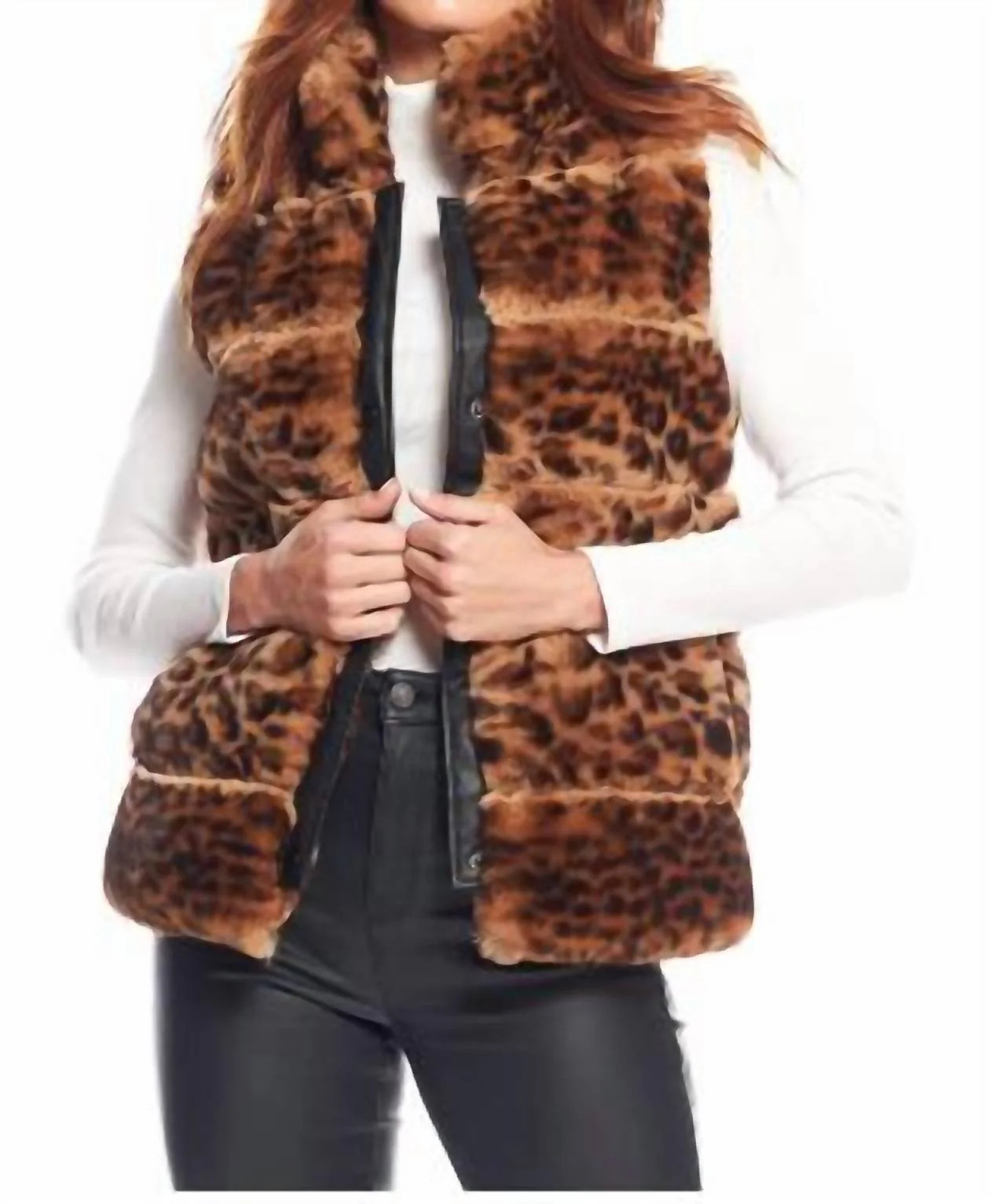 Posh Snap Faux Fur Vest In Leopard | Shop Simon