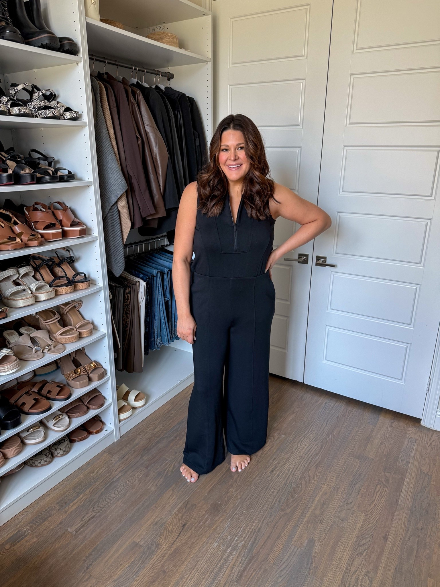One piece and suddenly I look like I have dinner reservations 😂🖤

This Spanx AirEssentials jumpsuit makes getting dressed SO easy. The sleeveless zip-front top + wide-leg silhouette look instantly put together, with zero matching required. Sneakers for a travel day, heels for dinner, she has RANGE. 🙌🏼

Linked the bra and underwear here, too!

Spanx AirEssentials / black jumpsuit / wide leg jumpsuit / travel outfit / date night outfit / midsize fashion / fall outfit ideas

#LTKootd #LTKgrwm #LTKMidsize