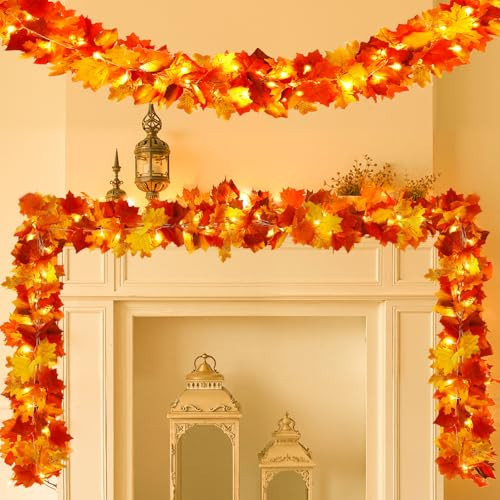Joyhalo 2 Pack Fall Garland with 6.5FT LED Lights | Amazon (US)