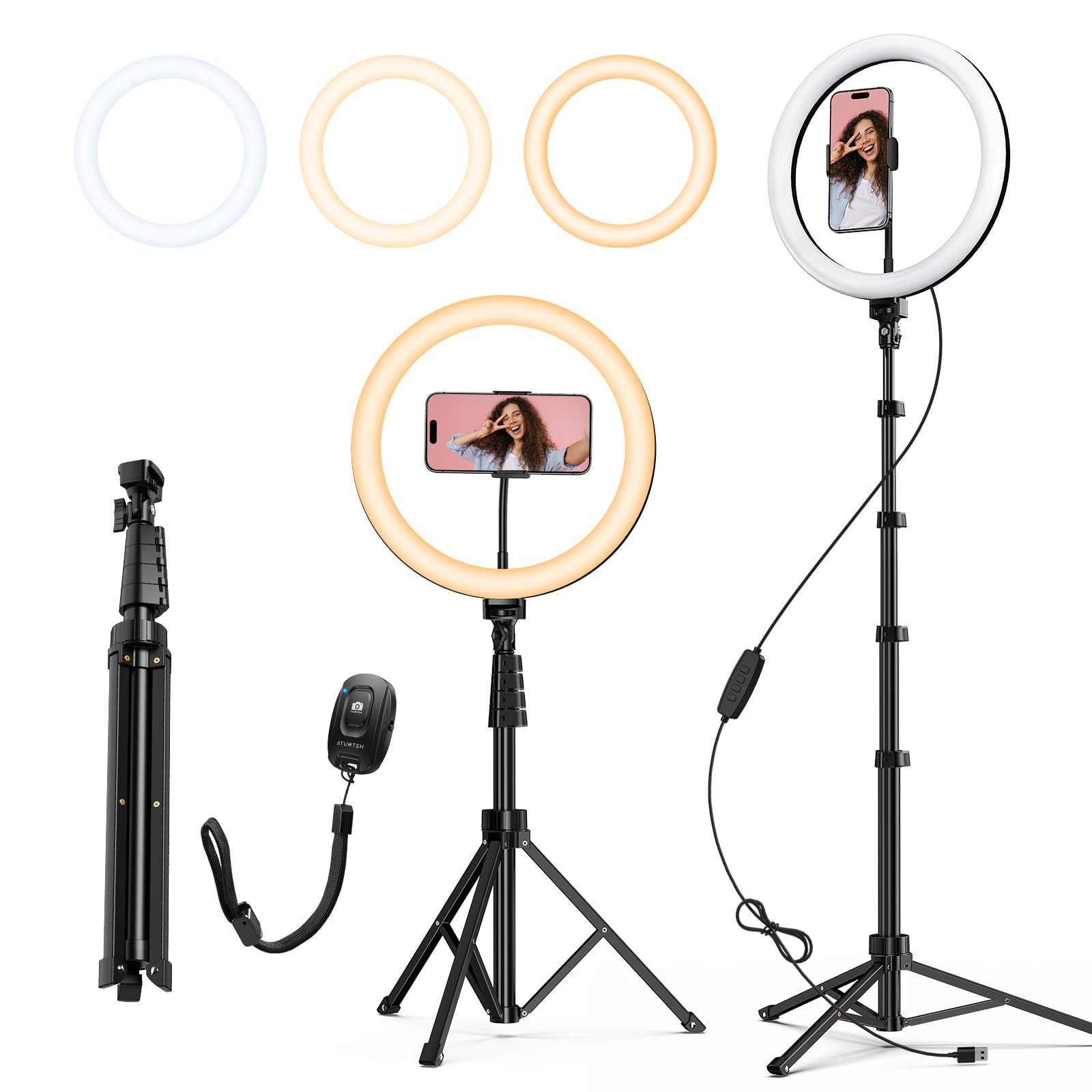 ATUMTEK 12" Selfie Ring Light with 63" Extendable Tripod Stand, Selfie Light with Phone Holder an... | Amazon (UK)