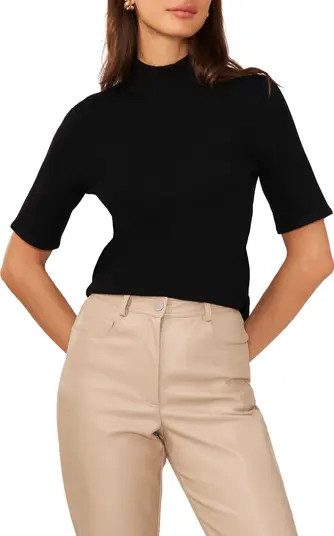 Halogen® Short Sleeve Mock Neck Rib Sweater | Nordstrom | Nordstrom